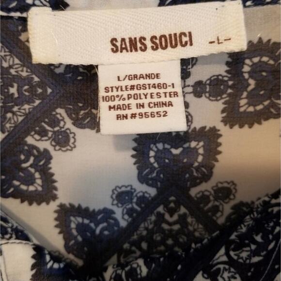 Sans Souci blue and white paisley button down shirt size large - Picture 6 of 6
